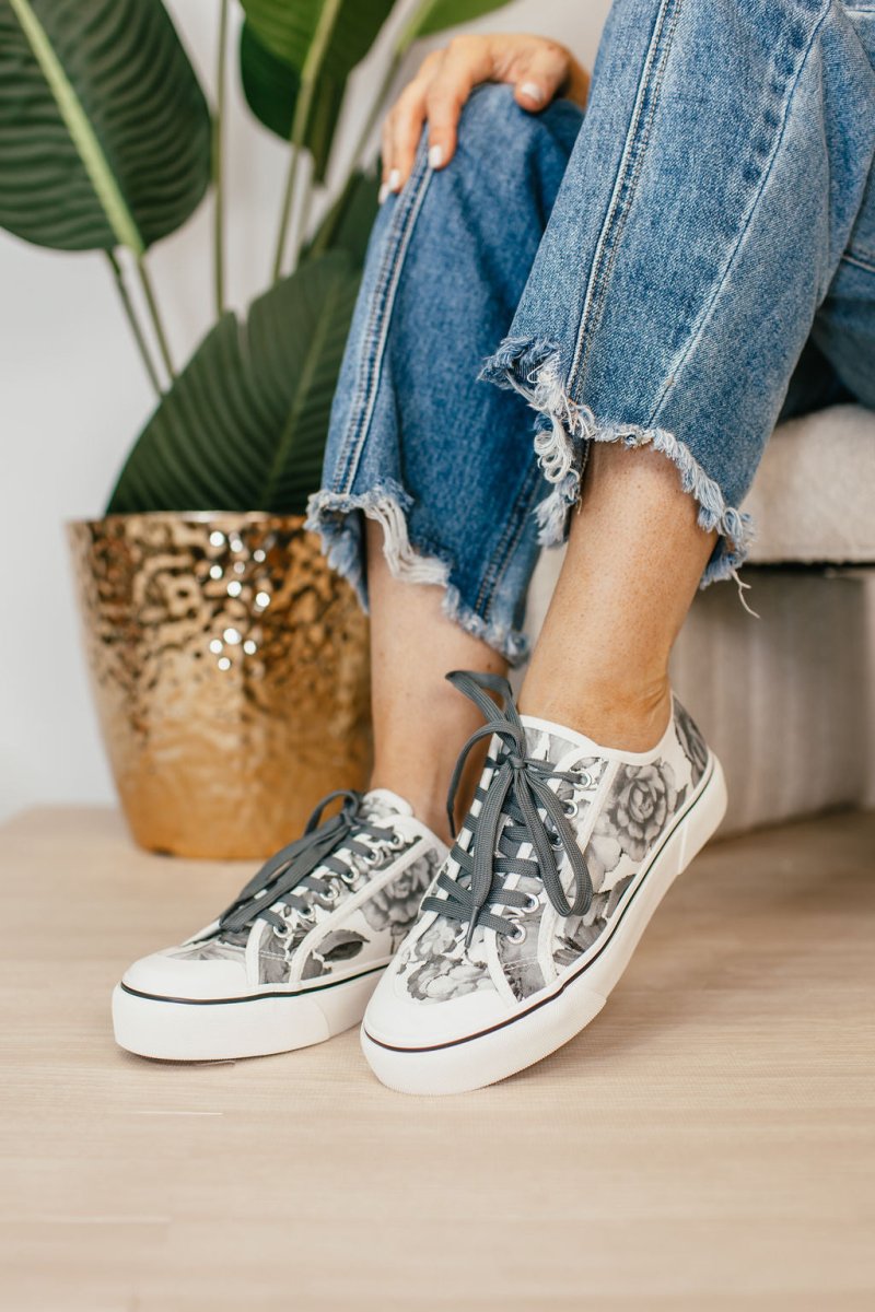 Corky's White Black Floral Waiting List Shoes FINAL SALE - Macoma Boutique301 Sneakers