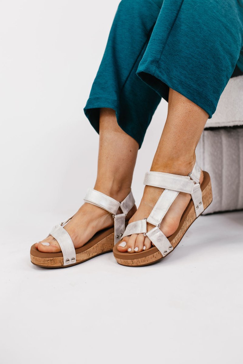 Corky's White Metallic Don't Tempt Me Sandals - Macoma Boutique302 Wedges & Heels