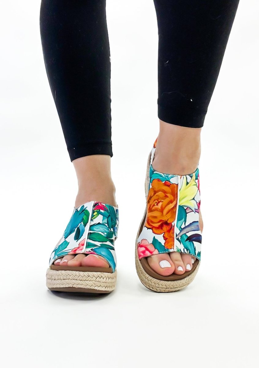 Corky's White Multi Floral Jute Carley Sandals FINAL SALE - Macoma Boutique302 Wedges & Heels