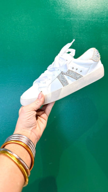 Corky's White With Rhinestones No Chaser Sneakers - Macoma Boutique301 Sneakers