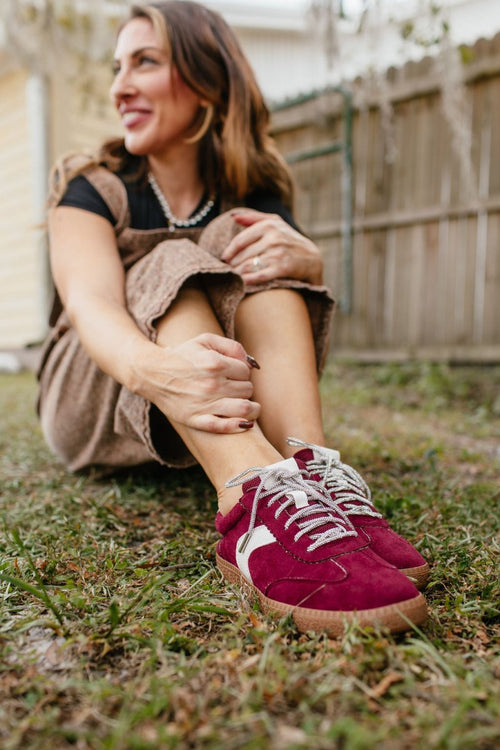 Corky's Wine Faux Suede Spoiler Alert Sneakers with Sparkle Laces - Macoma Boutique301 Sneakers