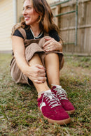 Corky's Wine Faux Suede Spoiler Alert Sneakers with Sparkle Laces - Macoma Boutique301 Sneakers