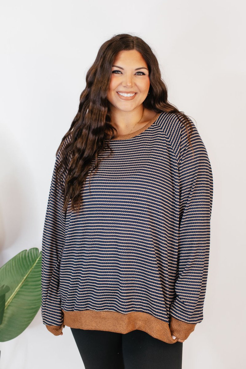 Cozy Trends Pullover In Stripe Gold - Reg & Curvy - Macoma Boutique130 Sweaters