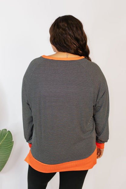 Cozy Trends Pullover In Stripe Orange - Reg & Curvy - Macoma Boutique130 Sweaters