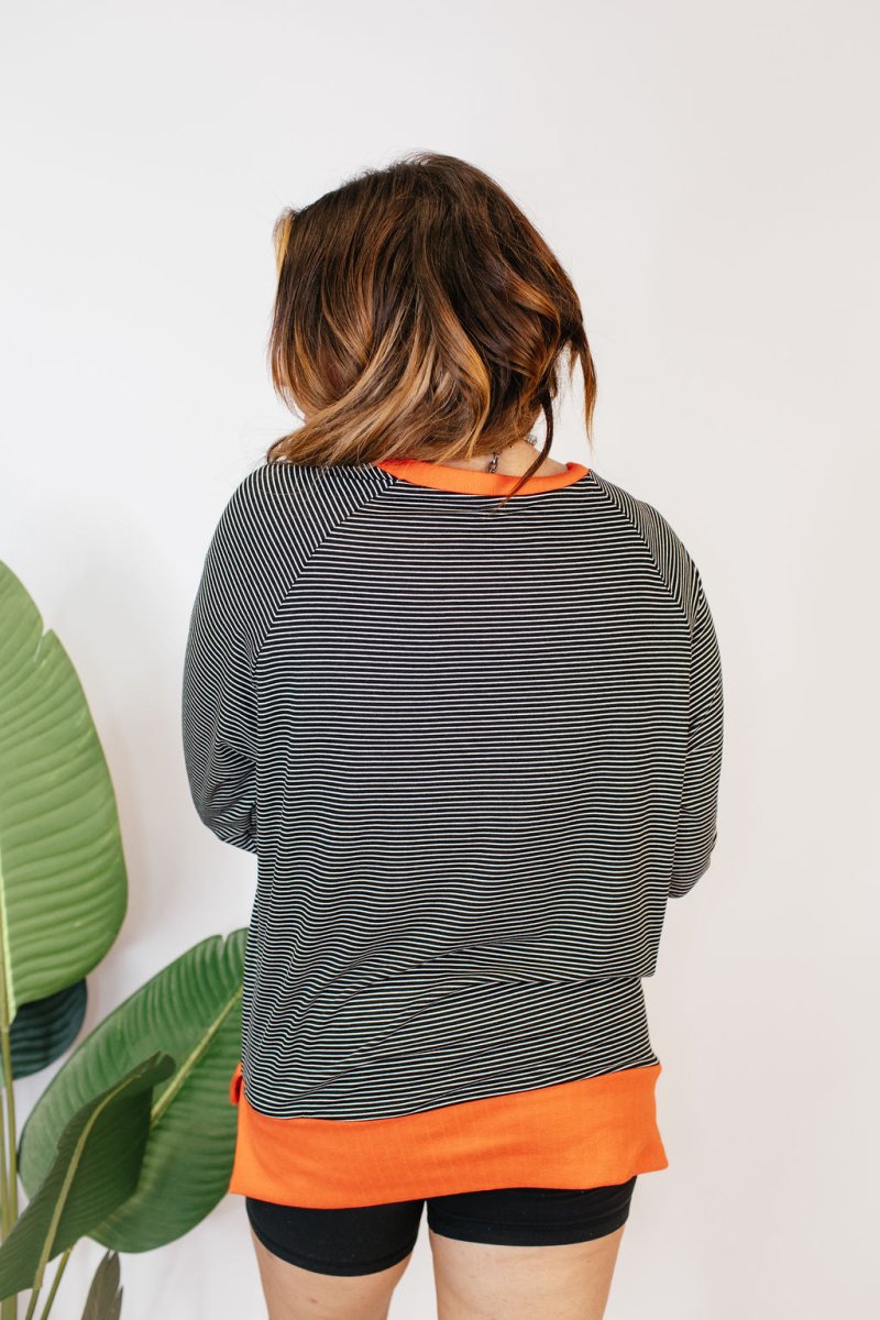 Cozy Trends Pullover In Stripe Orange - Reg & Curvy - Macoma Boutique130 Sweaters