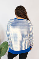 Cozy Trends Pullover In Stripe Royal - Reg & Curvy - Macoma Boutique130 Sweaters