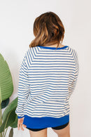 Cozy Trends Pullover In Stripe Royal - Reg & Curvy - Macoma Boutique130 Sweaters