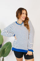 Cozy Trends Pullover In Stripe Royal - Reg & Curvy - Macoma Boutique130 Sweaters