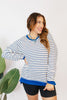 Cozy Trends Pullover In Stripe Royal - Reg & Curvy - Macoma Boutique130 Sweaters