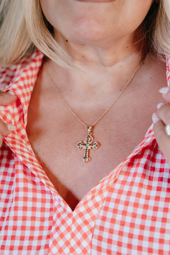 Cross Necklace In Gold Smokey Topaz - Macoma Boutique310 Accessories/Jewelry