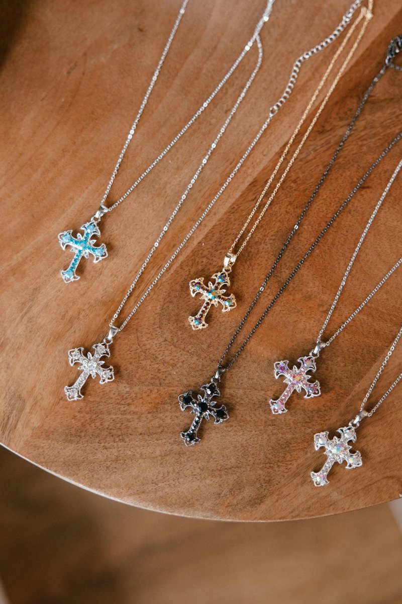 Cross Necklace In Silver Aqua - Macoma Boutique310 Accessories/Jewelry