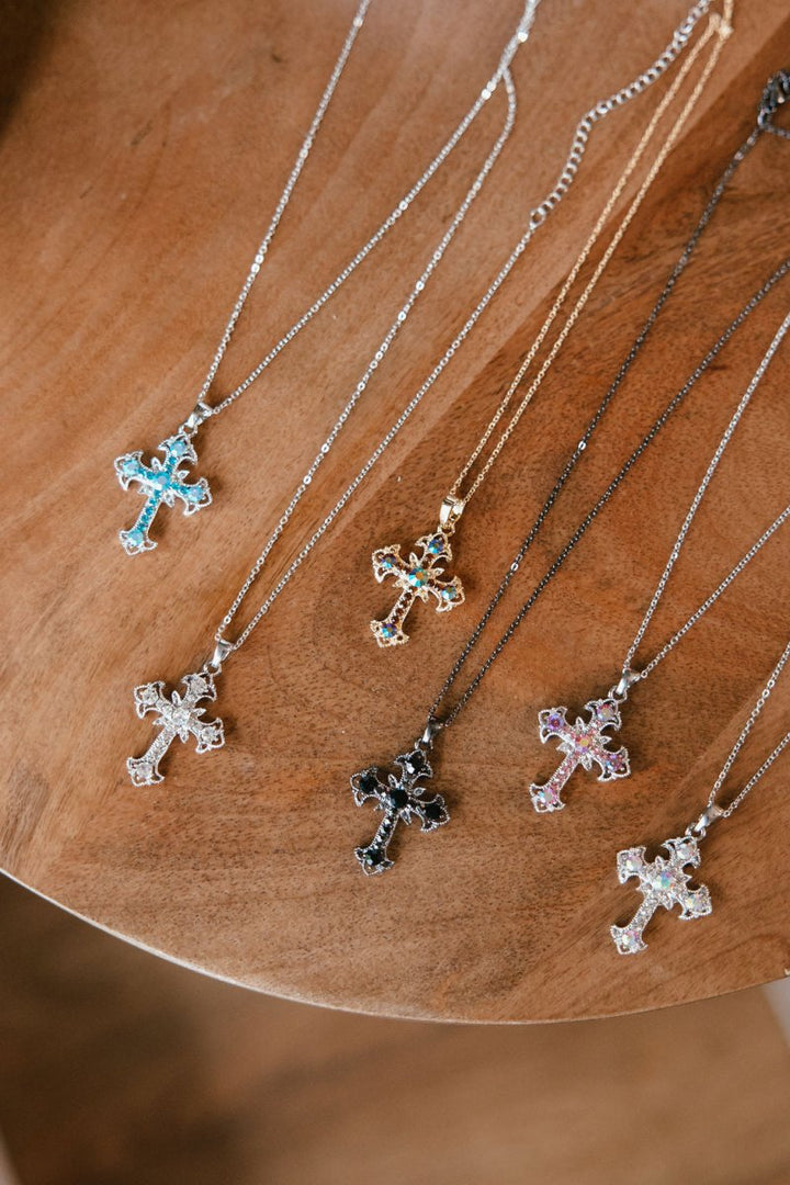 Cross Necklace In Silver Aqua - Macoma Boutique310 Accessories/Jewelry
