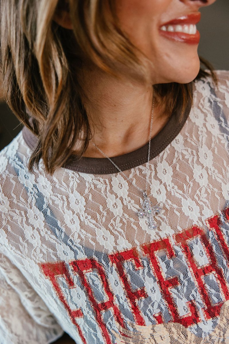 Cross Necklace In Silver Crystal - Macoma Boutique310 Accessories/Jewelry