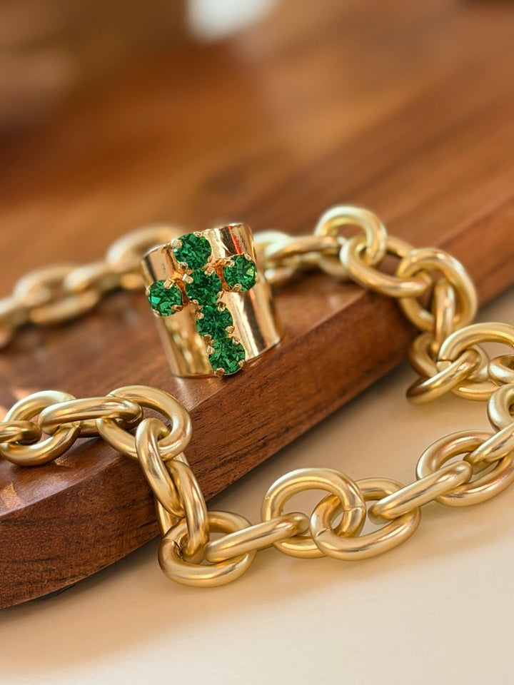 Cross Ring In Emerald - Macoma Boutique315 Jewelry