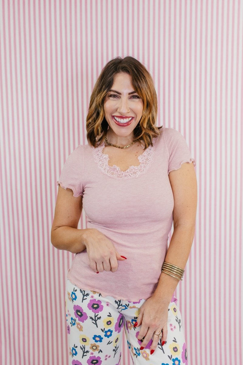 Darling Detail Top In Vintage Rose - Macoma Boutique100 Short Sleeve