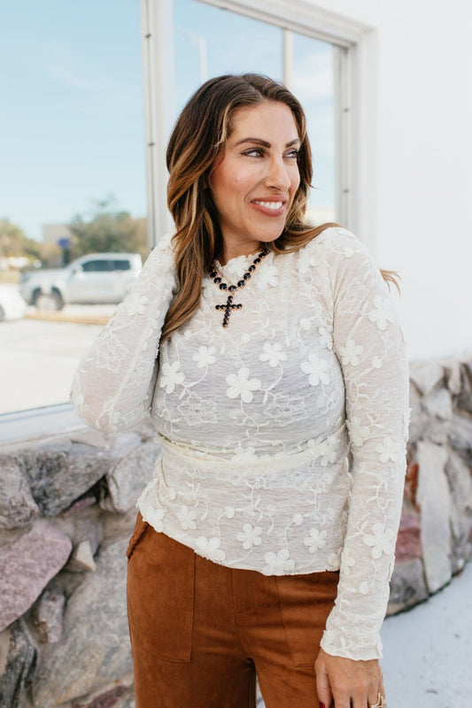 Delicate Bloom Mesh Top - Reg & Curvy - Macoma Boutique120 Long Sleeve