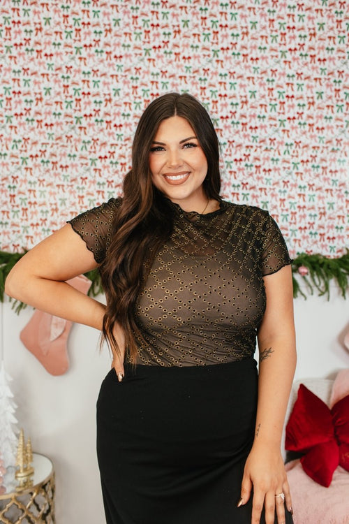 Delicate Details Top In Black & Gold - Reg & Curvy - Macoma Boutique100 Short Sleeve