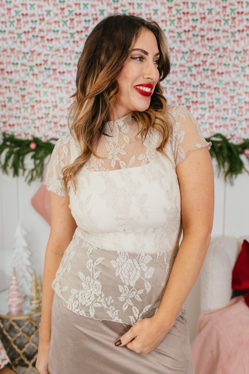 Delicate Details Top In Nude Shimmer Lace - Reg & Curvy