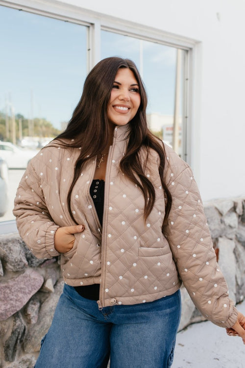 Dot to Trot Puffer Jacket in Mocha - Macoma Boutique240 Jackets/Blazers
