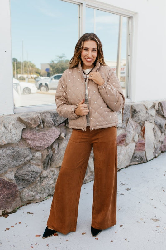 Dot to Trot Puffer Jacket in Mocha - Macoma Boutique240 Jackets/Blazers