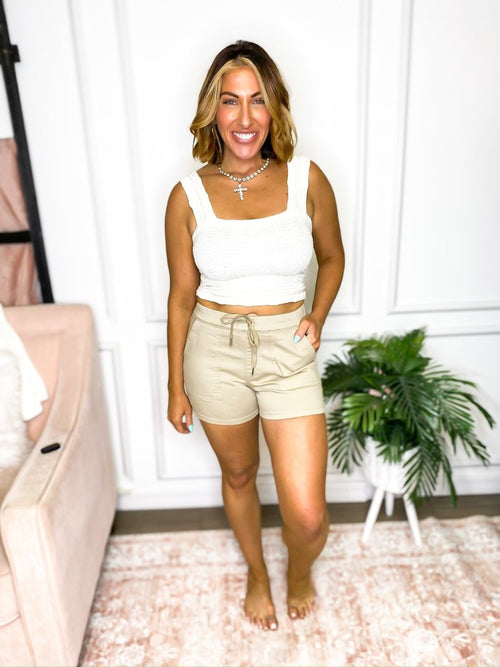 Easy Street Pull On Shorts in Khaki - Reg/Curvy - FINAL SALE - Macoma Boutique180 Shorts