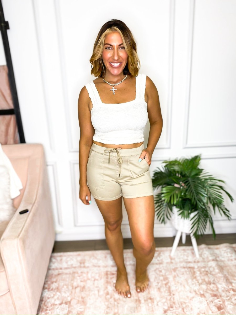 Easy Street Pull On Shorts in Khaki - Reg/Curvy - FINAL SALE - Macoma Boutique180 Shorts