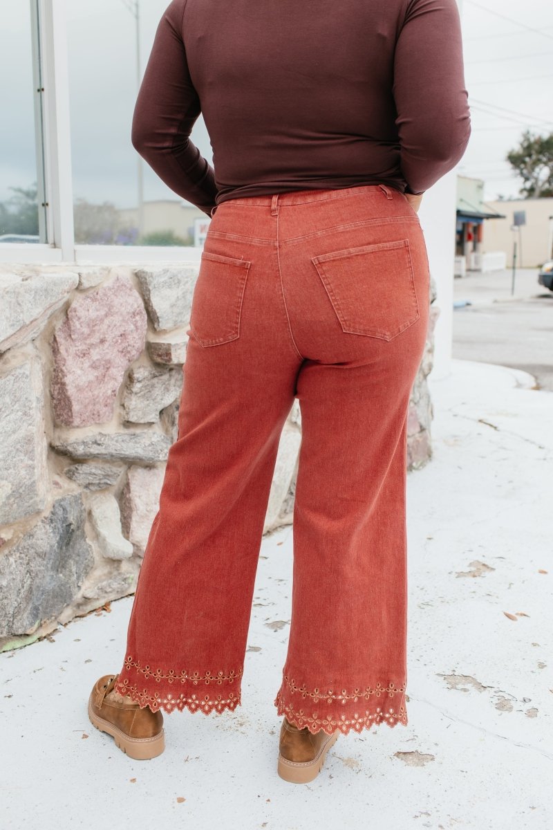 Effortless Eyelet Pants In Brick - Macoma Boutique210 Other Bottoms