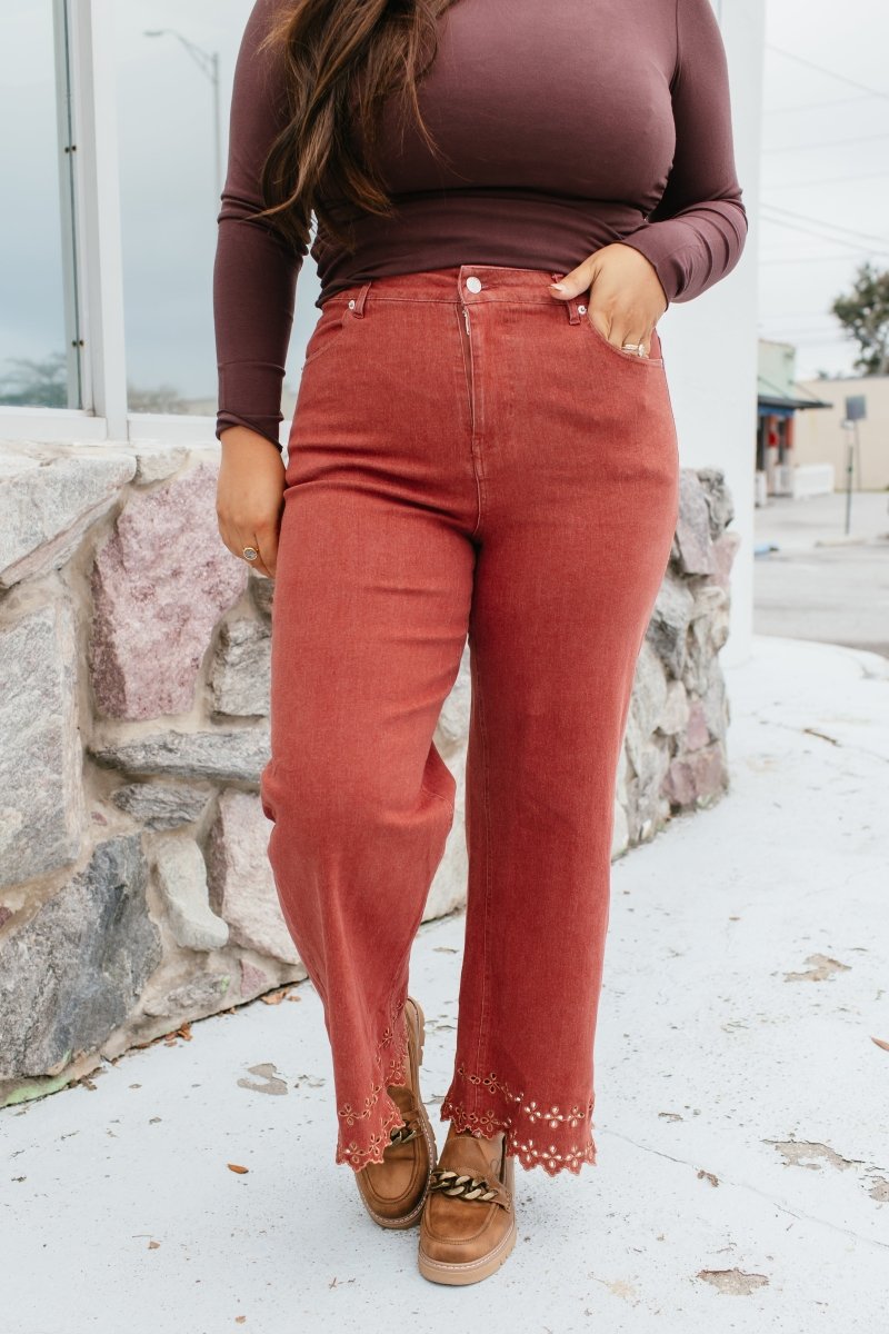 Effortless Eyelet Pants In Brick