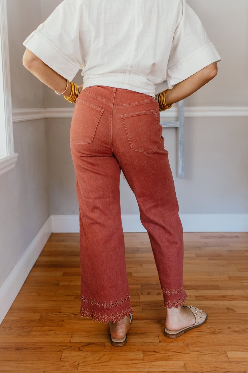 Effortless Eyelet Pants In Brick - Macoma Boutique210 Other Bottoms