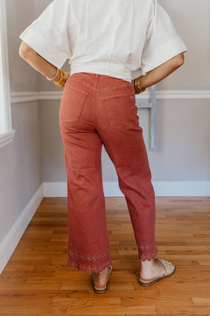 Effortless Eyelet Pants In Brick - Macoma Boutique210 Other Bottoms