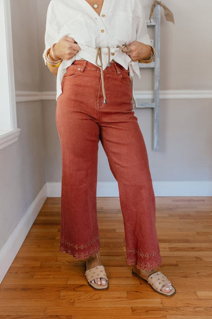 Effortless Eyelet Pants In Brick - Macoma Boutique210 Other Bottoms