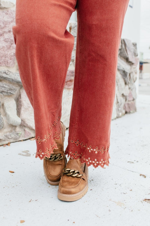 Effortless Eyelet Pants In Brick - Macoma Boutique210 Other Bottoms