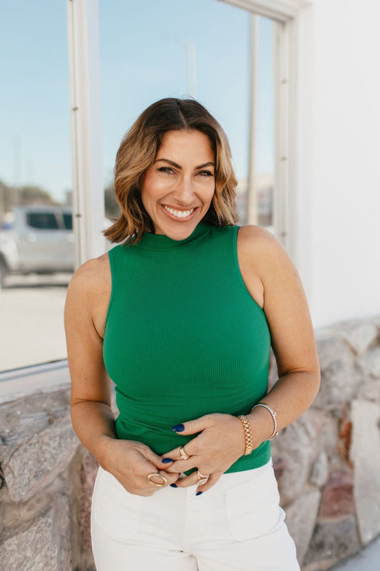 Essential Layers Seamless Mock Neck Tank In Kelly Green - Macoma Boutique110 Tanks