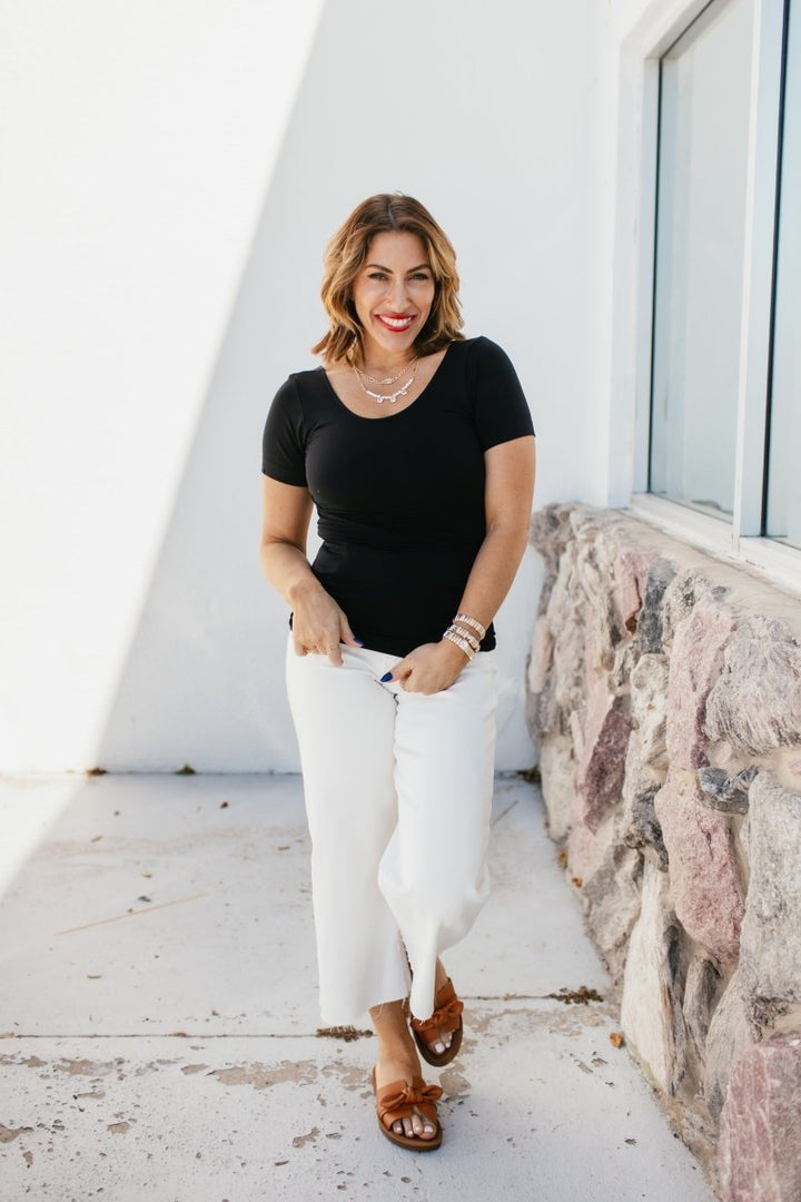 Everyday Casual Ribbed Seamless Top In Black - Reg & Curvy - Macoma Boutique100 Short Sleeve