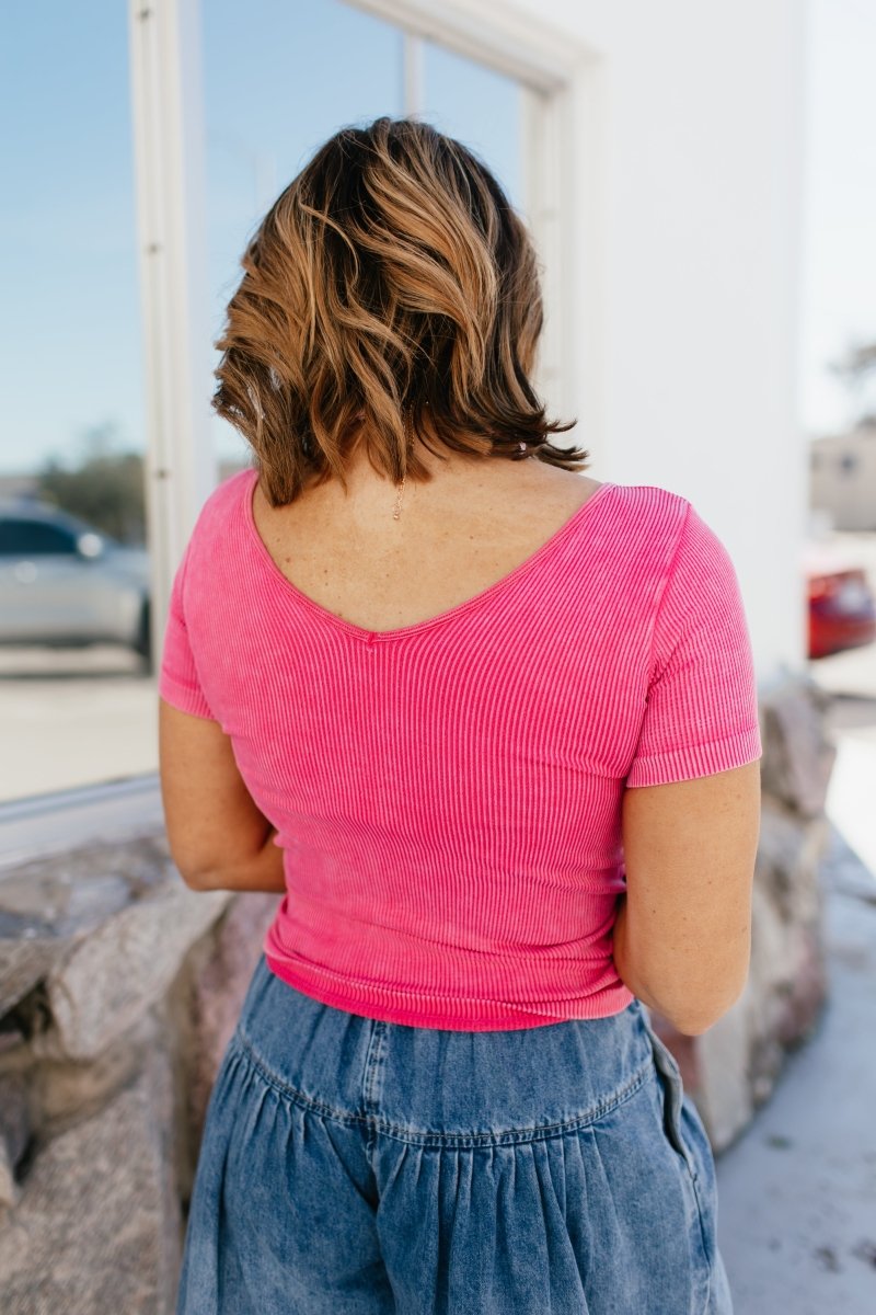 Everyday Casual Ribbed Seamless Top In Fuchsia - Reg & Curvy - Macoma Boutique100 Short Sleeve