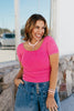 Everyday Casual Ribbed Seamless Top In Fuchsia - Reg & Curvy - Macoma Boutique100 Short Sleeve
