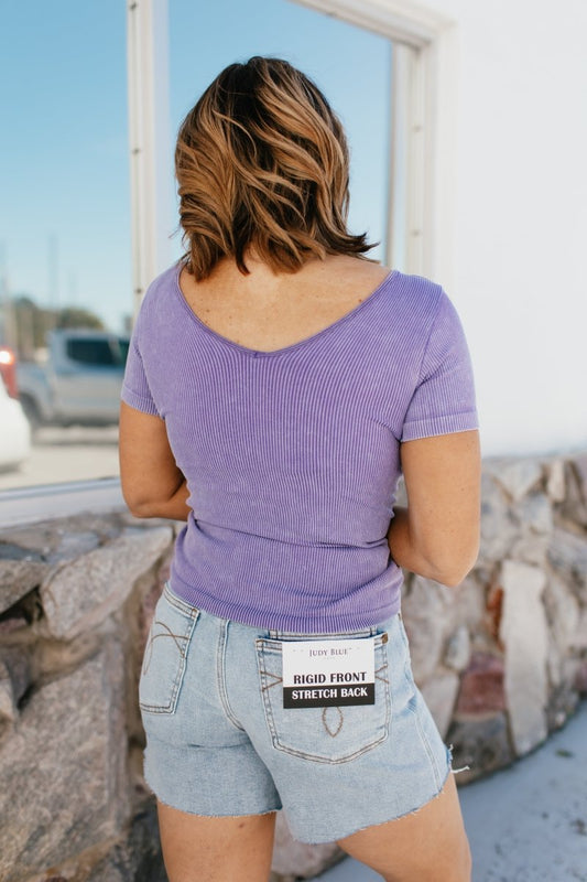 Everyday Casual Ribbed Seamless Top In Lavender - Reg & Curvy - Macoma Boutique100 Short Sleeve