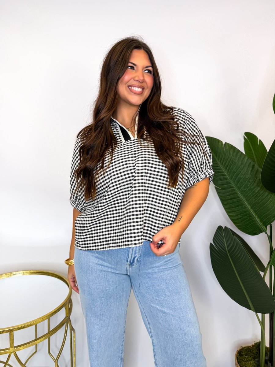 Everyday Gingham Top - Reg & Curvy - Macoma Boutique100 Short Sleeve