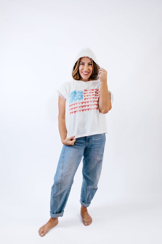 Fabulous Flag Hoodie Top - FINAL SALE - Macoma Boutique100 Short Sleeve
