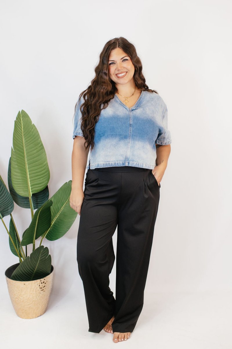 Faded in Style Denim Top - Macoma Boutique100 Short Sleeve