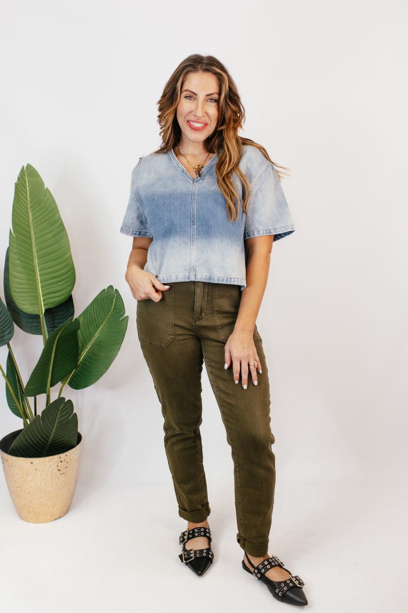 Faded in Style Denim Top - Macoma Boutique100 Short Sleeve