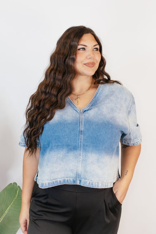 Faded in Style Denim Top - Macoma Boutique100 Short Sleeve