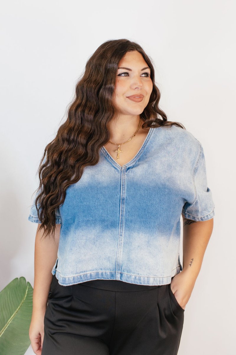 Faded in Style Denim Top - Macoma Boutique100 Short Sleeve
