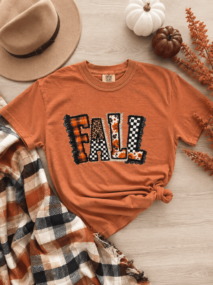Fall Patchwork Graphic Tee - FINAL SALE - Macoma Boutique555 Presales