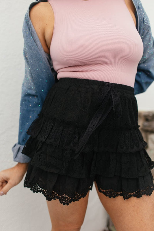 Femme Noir Ruffle Shorts - Macoma Boutique180 Shorts