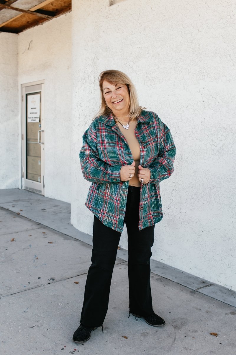 Festive Flicker Top In Green - Macoma Boutique120 Long Sleeve