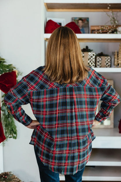 Festive Kathryn Button Up Top In Red Plaid - Reg & Curvy - Macoma Boutique120 Long Sleeve