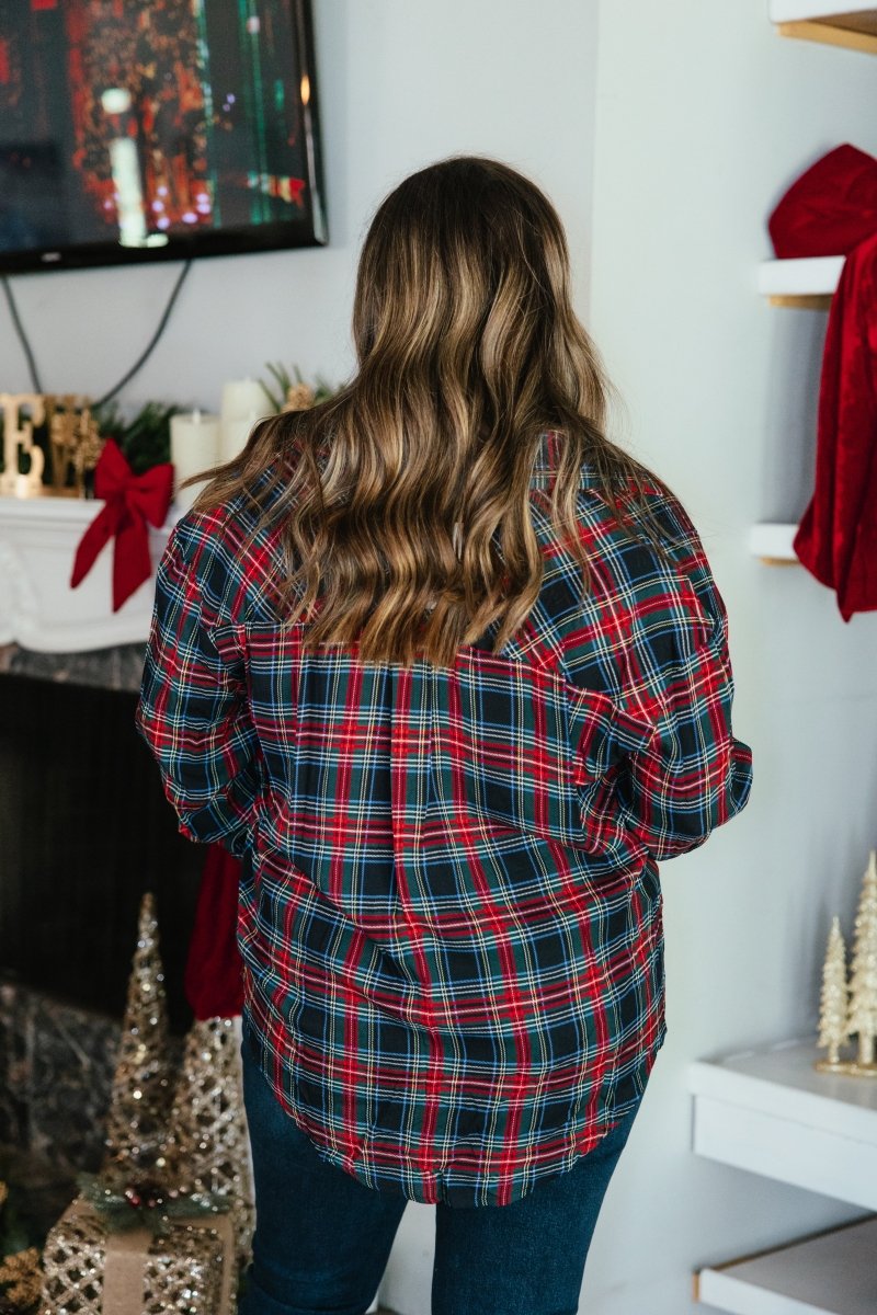 Festive Kathryn Button Up Top In Red Plaid - Reg & Curvy - Macoma Boutique120 Long Sleeve