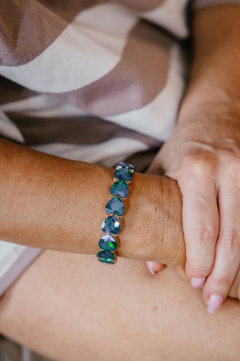 First Date Stretch Bracelet in Gold Plated With Green AB Crystal - Macoma Boutique310 Accessories/Jewelry