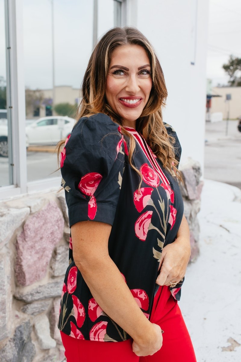 Floral Drama Top - Reg & Curvy - Macoma Boutique100 Short Sleeve